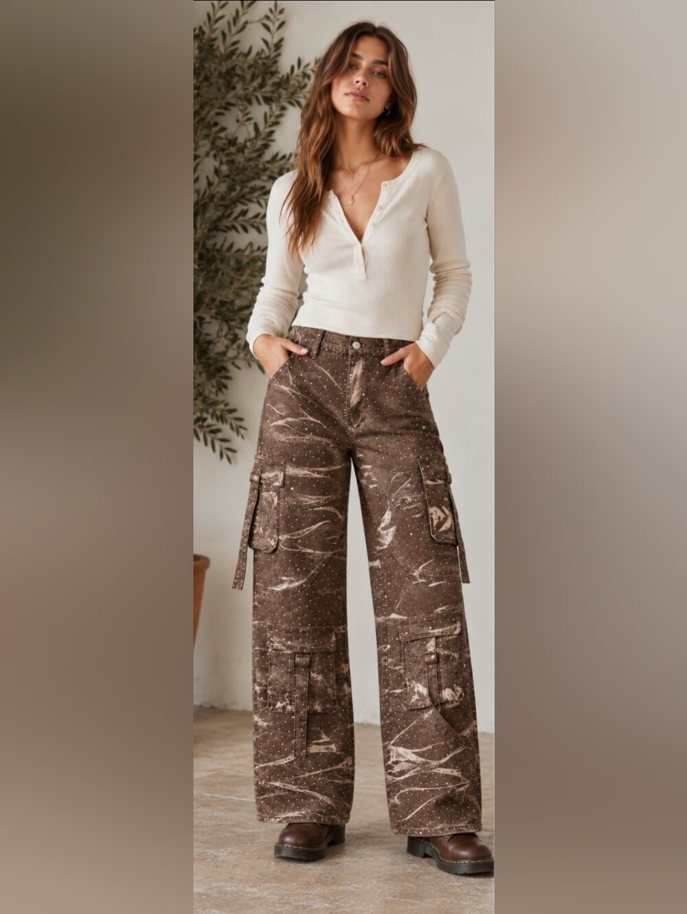 American Bazi rhinestone-embellished utility cargo pants